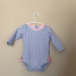 Ruffle Butts Blue and Pink Long Sleeve Bodysuit